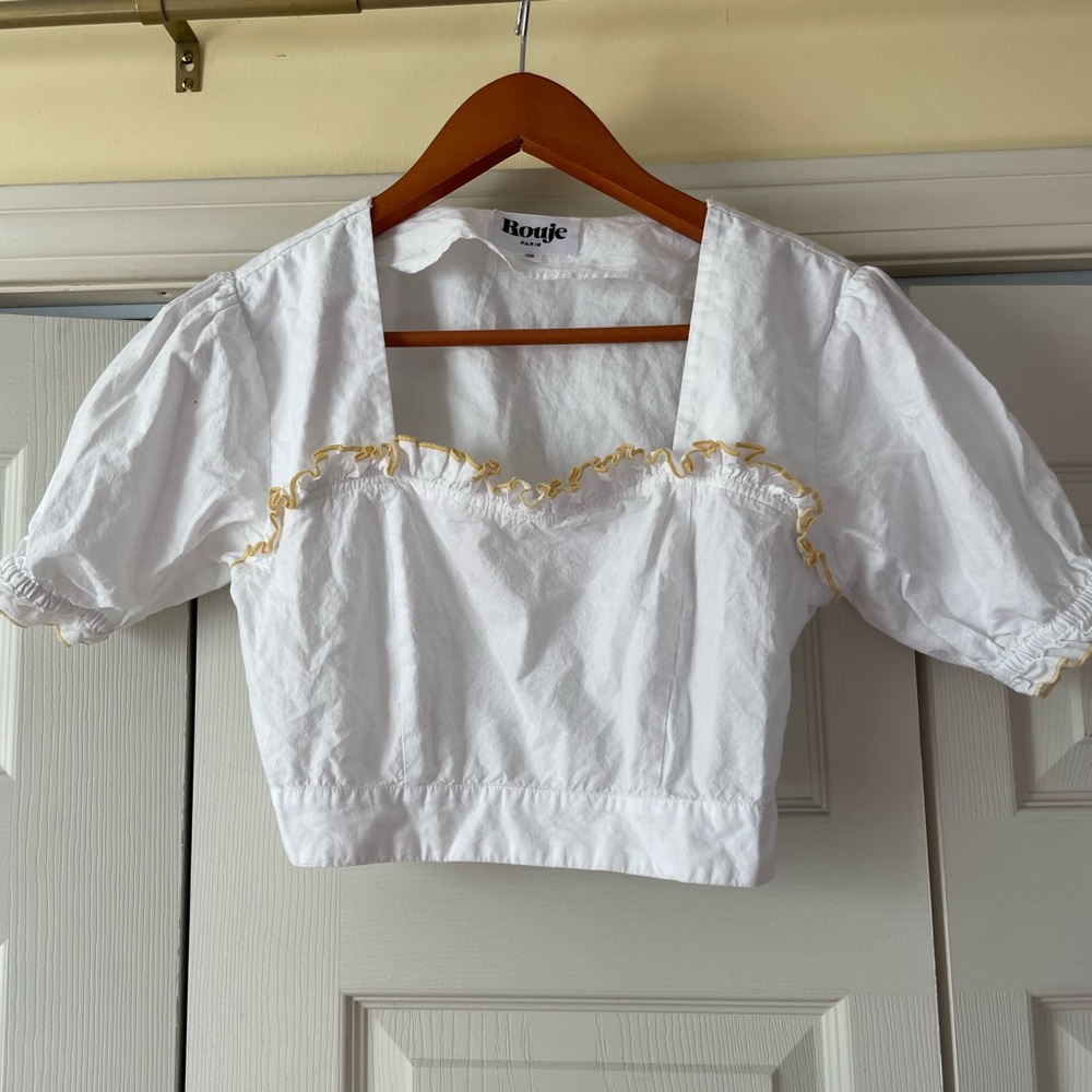 Rouje White and Yellow Crop Blouse
